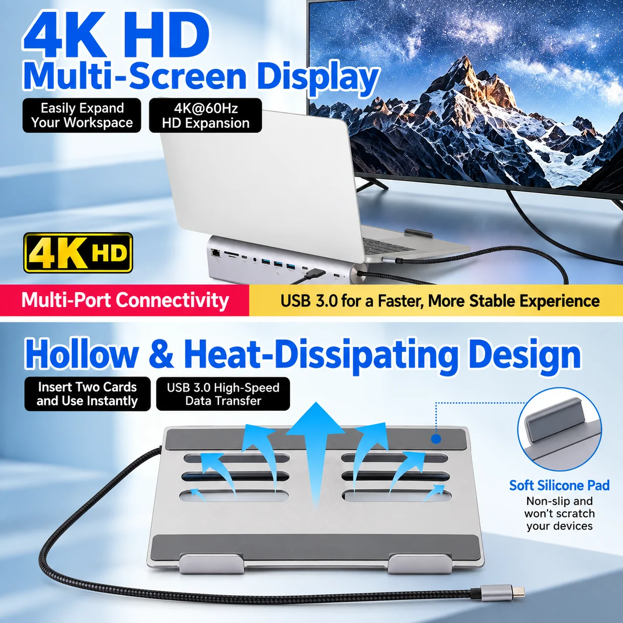 11 in 1 Type C Docking Station USB3.0 Hub Gigabit Ethernet Multiport Adapter Laptop Converter