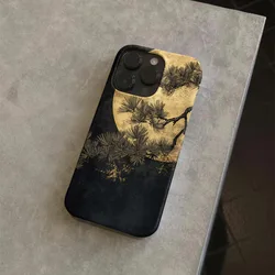 Creative INS Beautiful Scenery Pine Tree Shadow under Moon Phone Case for iPhone 16 15 14 11 12 13 Pro Max Plus Back Cover