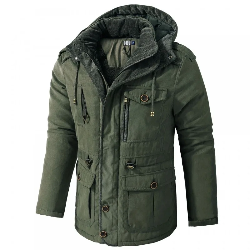 Men's Large-sized Medium-length Cotton-padded Jacket Fleece Thickening Outdoor Protective Warm Sub-zero Temperatures Outerwear