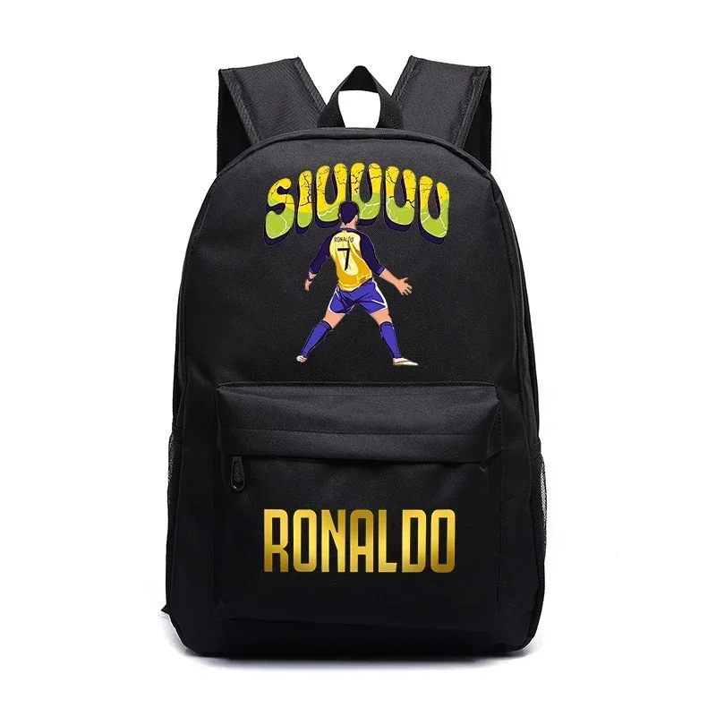 Ronaldo printed student black schoolbag youth backpack casual outdoor travel bag suitable for boys and girls