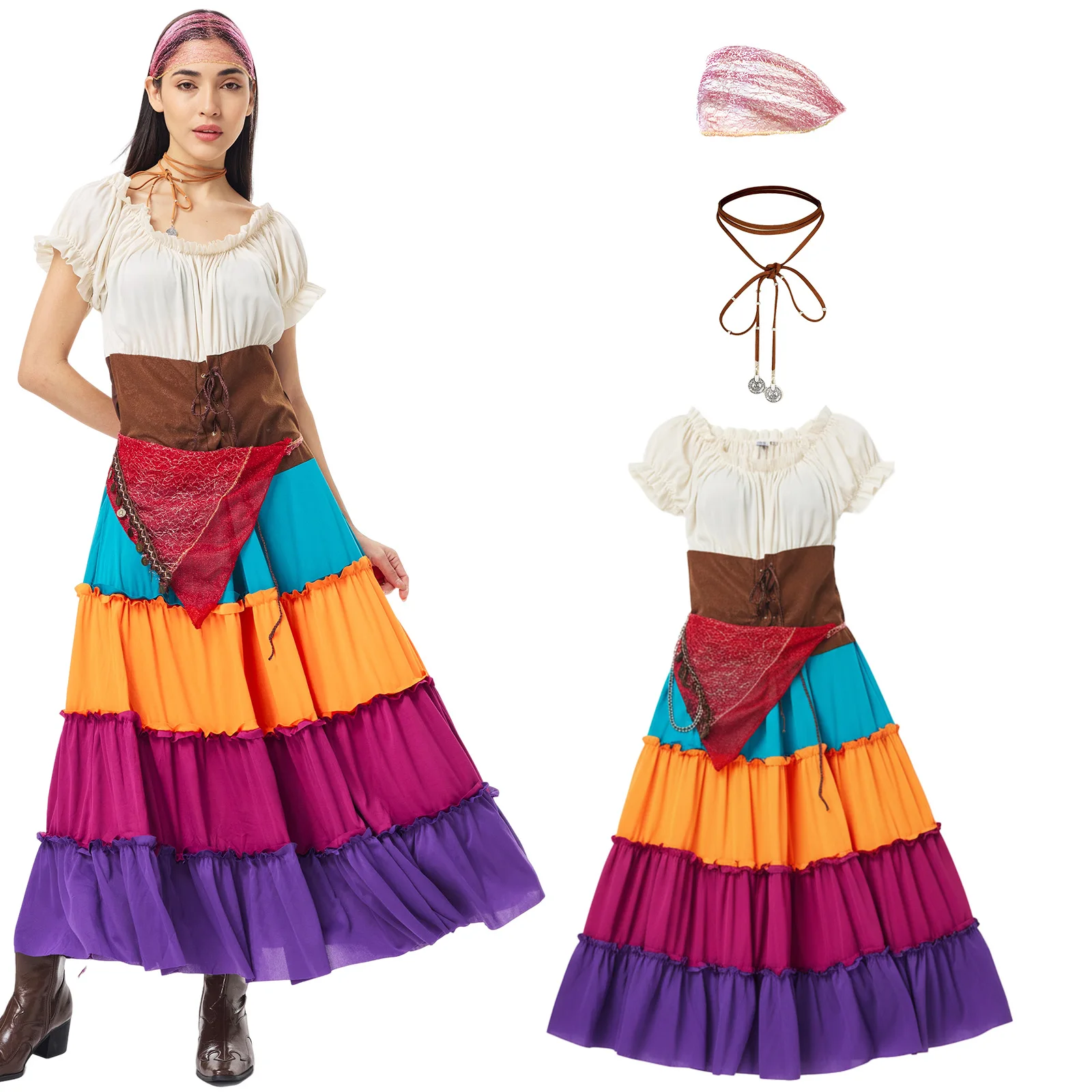 

Renaissance Pirate Costume Women Medieval Pirate Captain Dress Gypsy Fortune Teller Outfit Mexico Skirt Halloween Cosplay Women