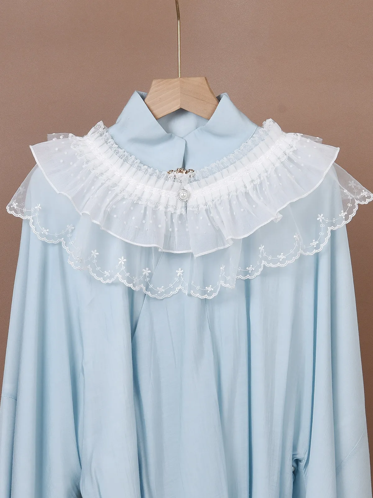 Women Korean Style Sweet Ruffled Lace Embroidered Fake Shawl Collar Versatile Anti Exposure Lightweight Summer White Off White