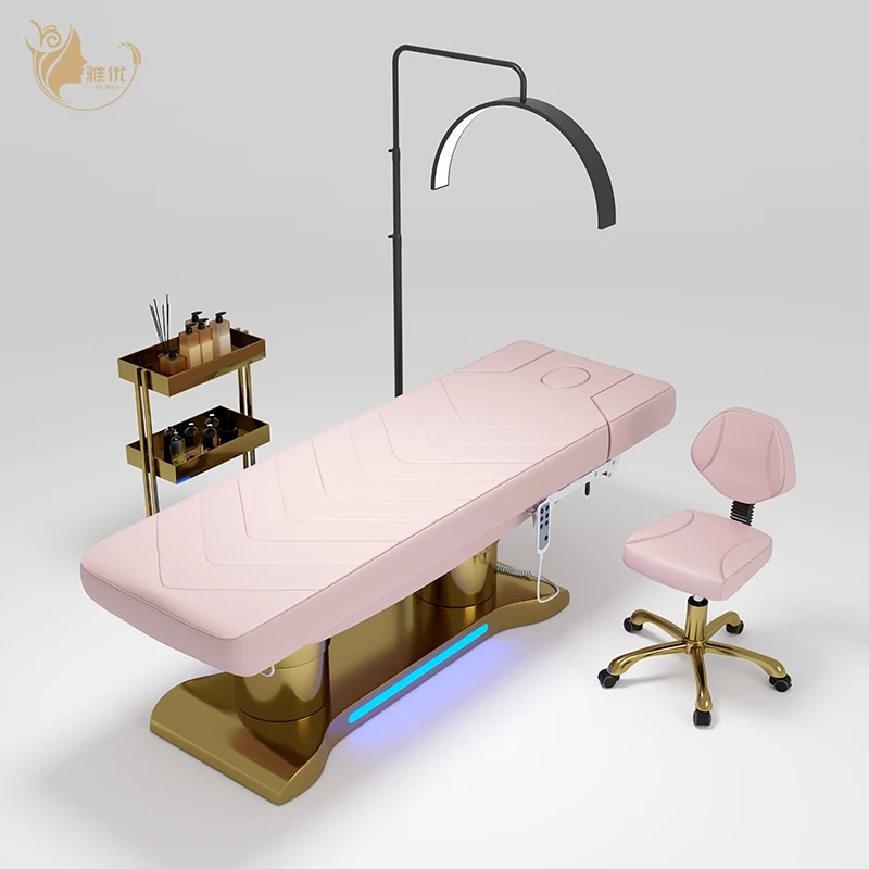 Luxury Custom Gold Base Spa Electric Beauty Massage Bed Lengthened Facial Eye Bed Salon Store