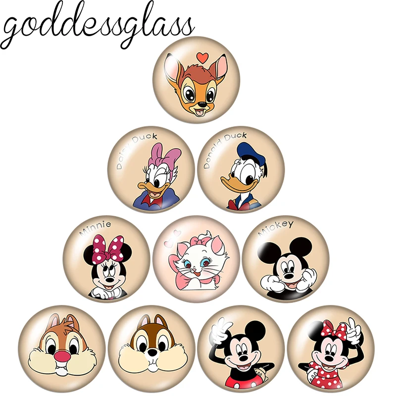

Disney Mickey Minnie Donald Daisy Banbi 12mm/18mm/20mm/25mm Round photo glass cabochon flat back Making findings keychain
