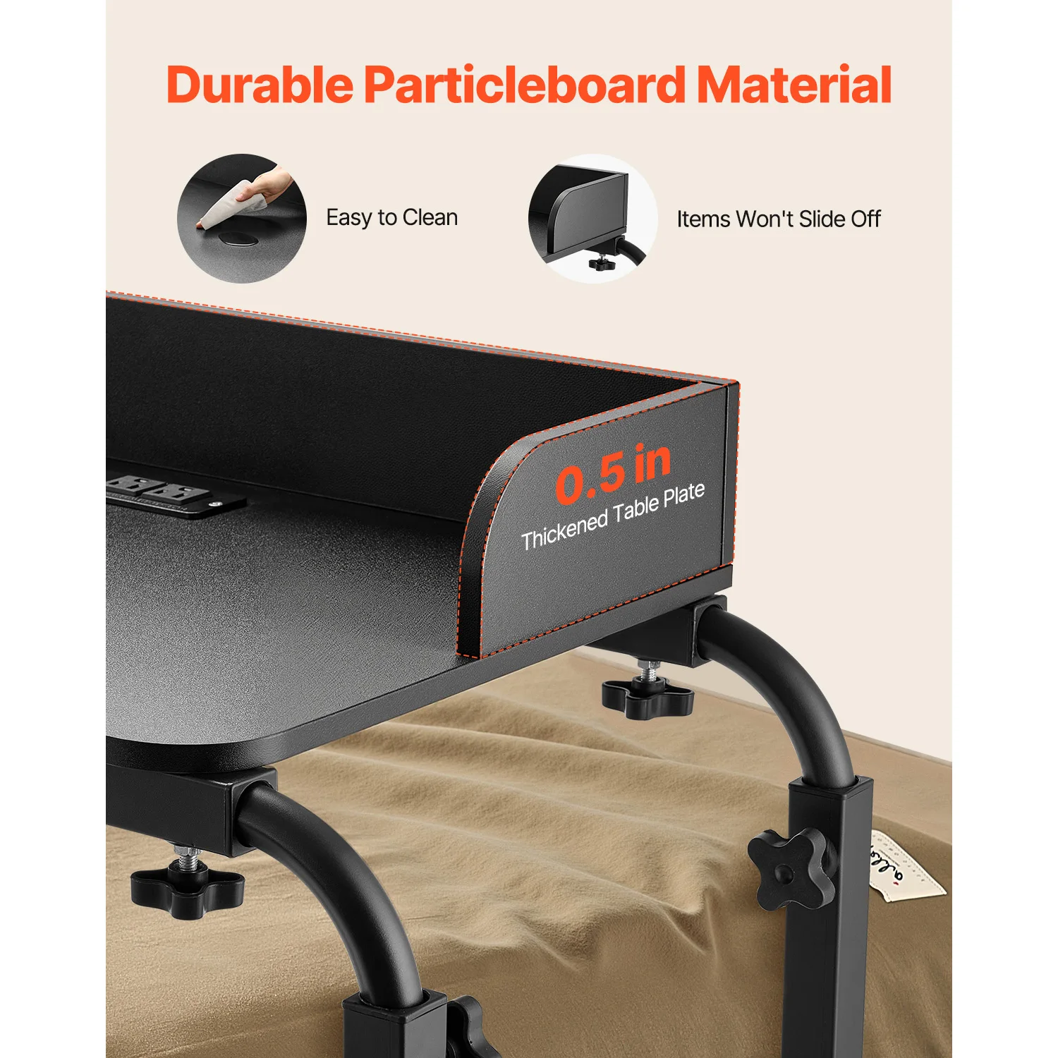 Rolling Overbed Table with Power Socket