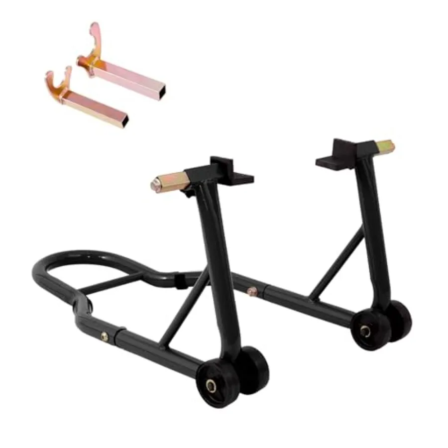 

Heavy-Duty Rear Wheel Lift Stand for Sport Bikes with Spools 850 LB Capacity Adjustable Swingarm Spool Motorcycle Paddock Stand