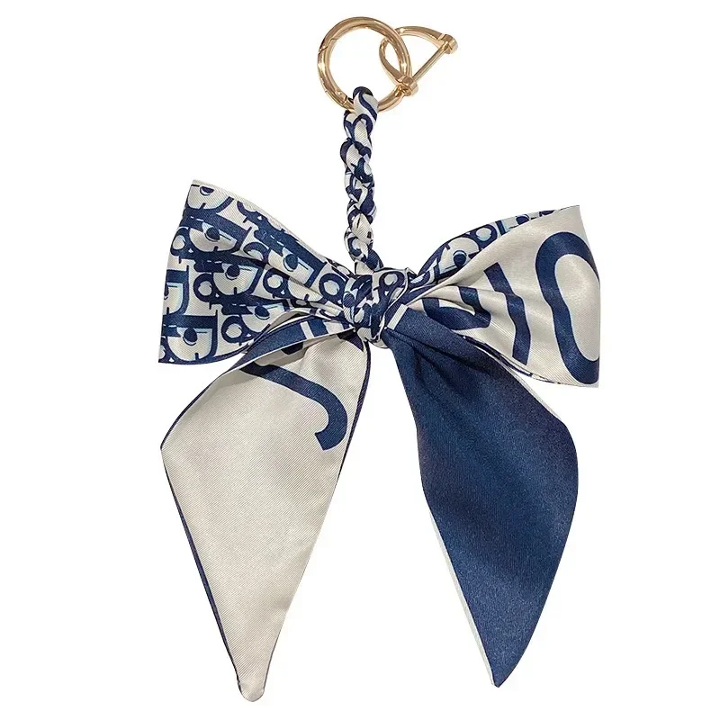 New Fashion Silk Scarf Bow Knot Lady Keychain Bag Key Chain Ring Holder for Women Friend Lover Keyring Pendant Accessory Gift