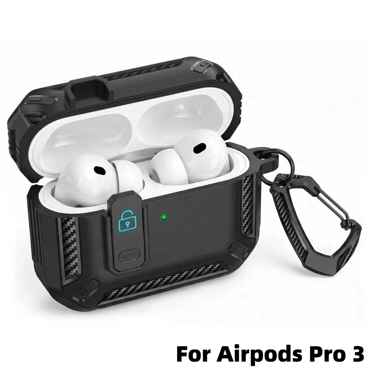 

2026 for AirPods Pro 3 Case with Cleaning Kit Carbon Fiber Military Drop Proof Auto Pop up Case with Carabiner For AirPods Pro 3