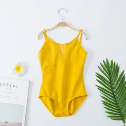 Wholesale High Quality Custom Logo Kids Girls Camisole Cotton Spandex Lined Yellow Ballet Leotard