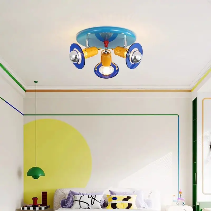 Memphis Colorful Wrought Iron E27 Ceiling Light Modern Restaurant Store Dimmable Multiple Light Sources Living Room Hanging Lamp