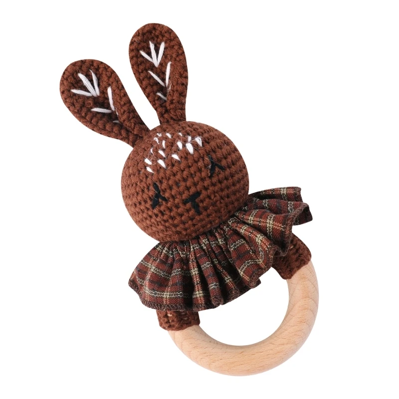 Crochet Rabbit Newborns Rattle Baby Teether Toy Handbell Hand Grab Music Rattle Baby Teething Toy Infant Chewing Gift