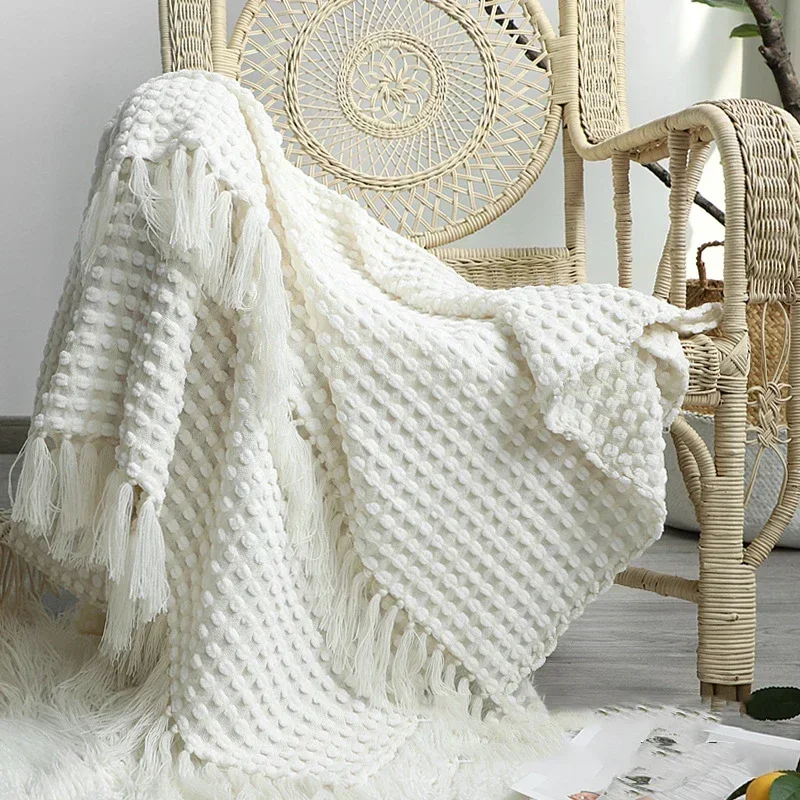 Nordic White Casual Throws Blankets Soft Comfortable Knitted Shawl Sofa Blanket Bed End Cover Hotel Home Decoration Bedspread