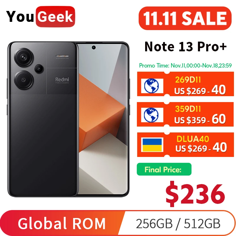 Global ROM Xiaomi Redmi Note 13 Pro Plus 200MP OIS Camera 1.5K 120Hz Display 120W Fast Charging Dimensity 7200-Ultra Smartphone