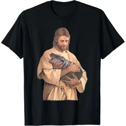 Jesus loves Moo Deng bouncy pig cute baby hippo meme T-shirt