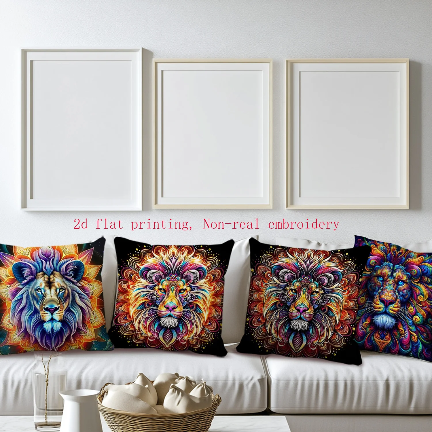 Juego  4 Fundas  Almohada Estilo Morno Diario, Estampado 2D, Juego  Fundas con Cabeza  León Colorido, Ial para Regal
