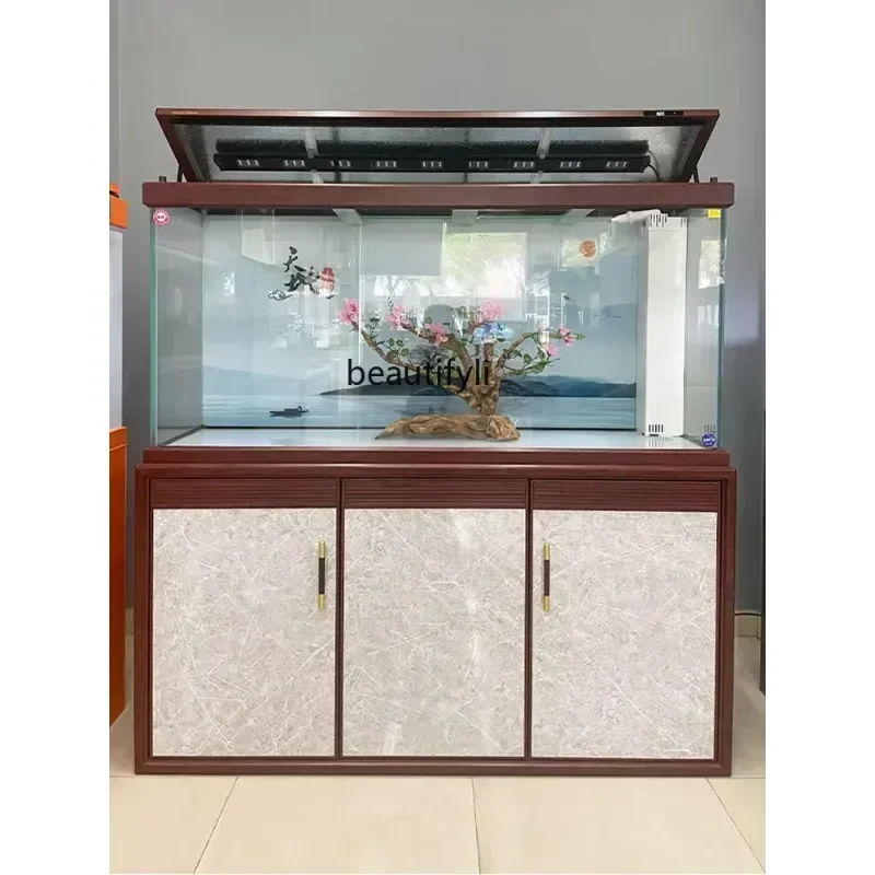 

44New Super White Fish Tank Large Ecological Dragon Fish Tank Living Room Floor Aquarium Change Water