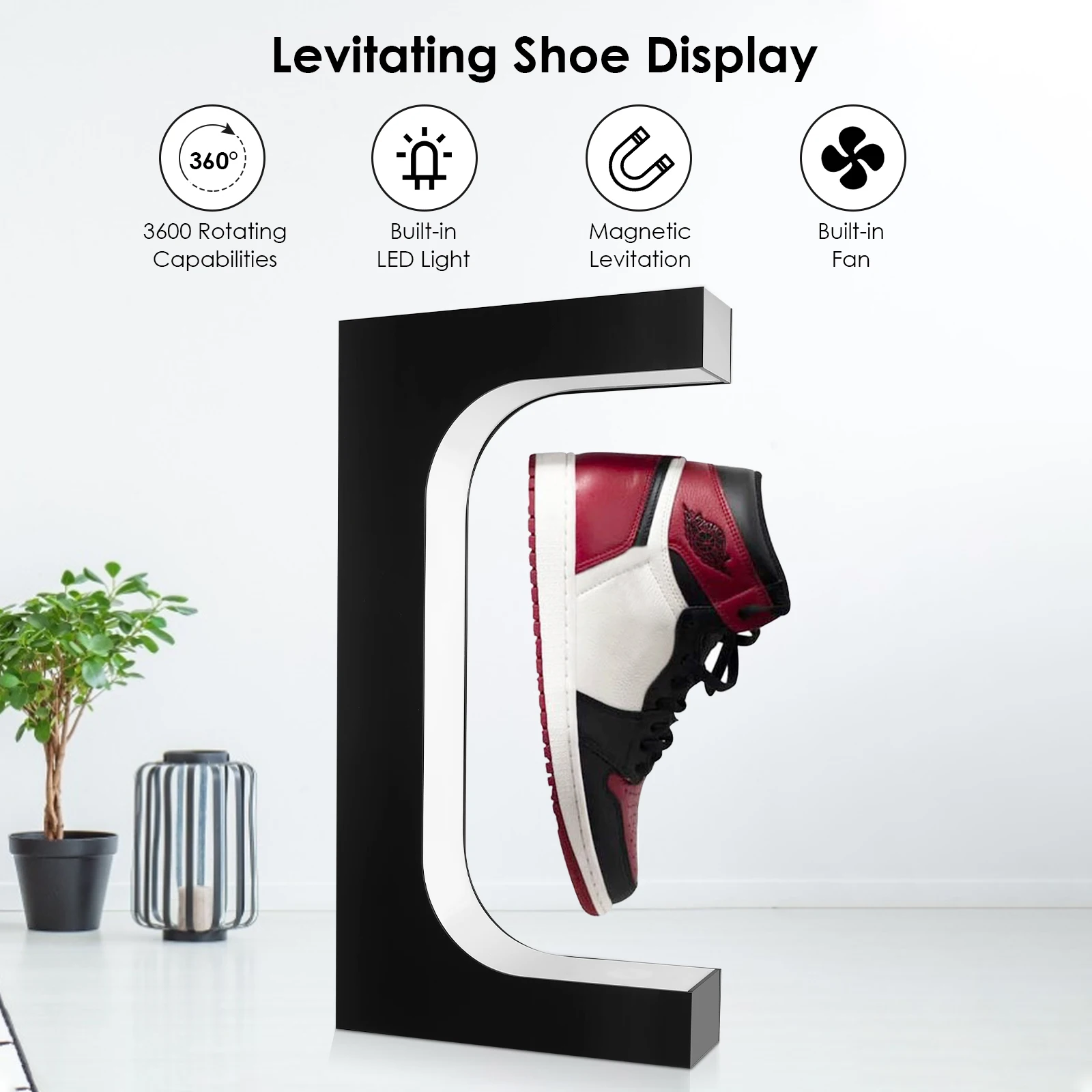 Fashion Magnetic Levitation Sports Rotating Shoe Display Stand LED Floating Shoe 360 Creative Shoe Rack Floating Stand