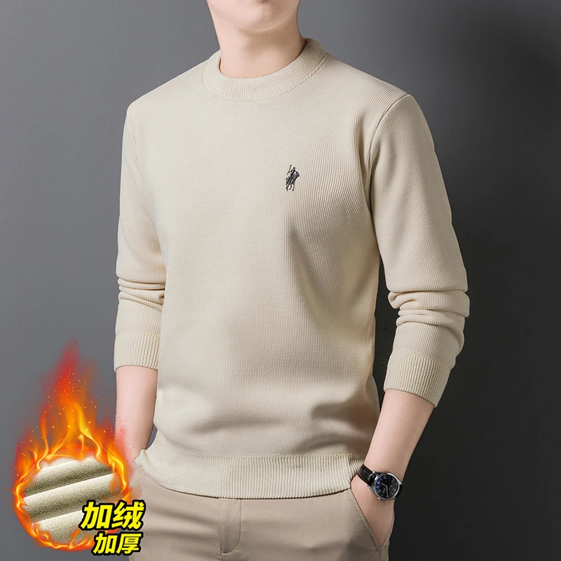 

Осень/зима 2022, плюшевый шерстяной свитер, теплый свитер с длинными рукавами, мужской вязаный свитер с внутренней нижней частью, свитер
