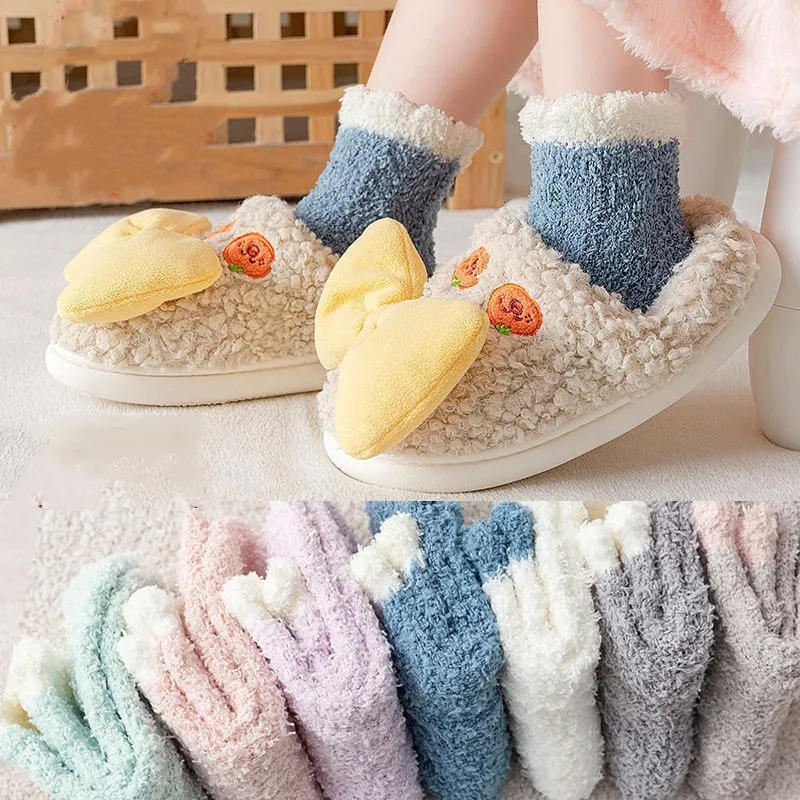 5Pairs/Lot High Fashion Cute Socks Women Bed Socks Pure Colorful Fluffy Warm Winter Kids Gift Soft Floor Home Sleep Socks