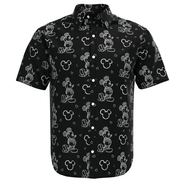 Disney Mickey Mouse masculino e seus amigos Camisa havaiana, camisa de praia de manga curta de botão, Quadrinhos