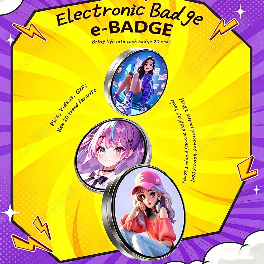 

Cyberpunk Anime LED Badge 1.95 inch HD Display Digital Photo Frame Electronic Badge DIY Cartoon Gift Cartoon Cosplay Accessories