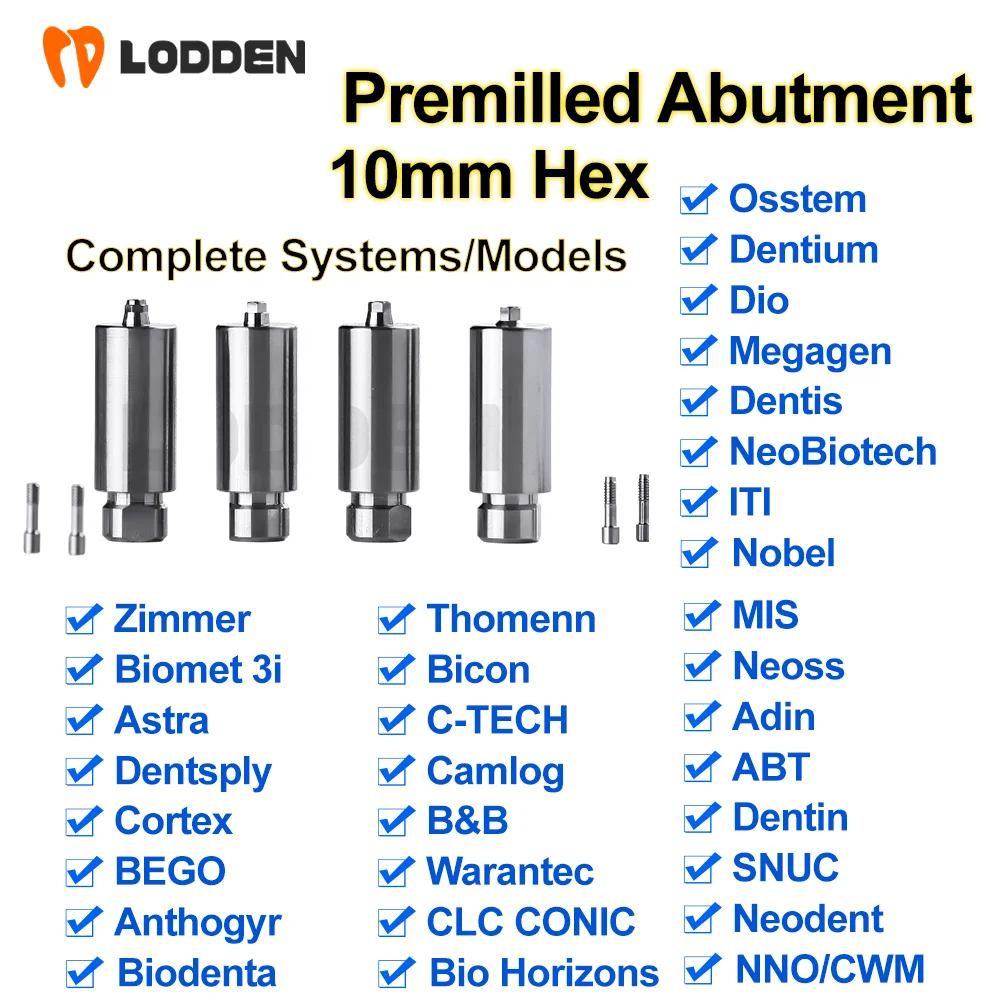 Dental Implant Premilled Abutment 10mm Hex Dental Lab CADCAM Materials For Osstem Dentium Megagen NeoBiotech ITI Nobel Astra