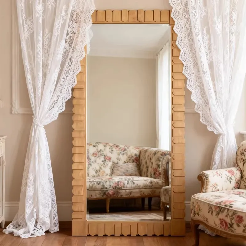 Chinese Style Retro Solid Wood Border Frame Full-body Mirror Advanced Home Use Living Room Art Decorative Change Clothes Mirror
