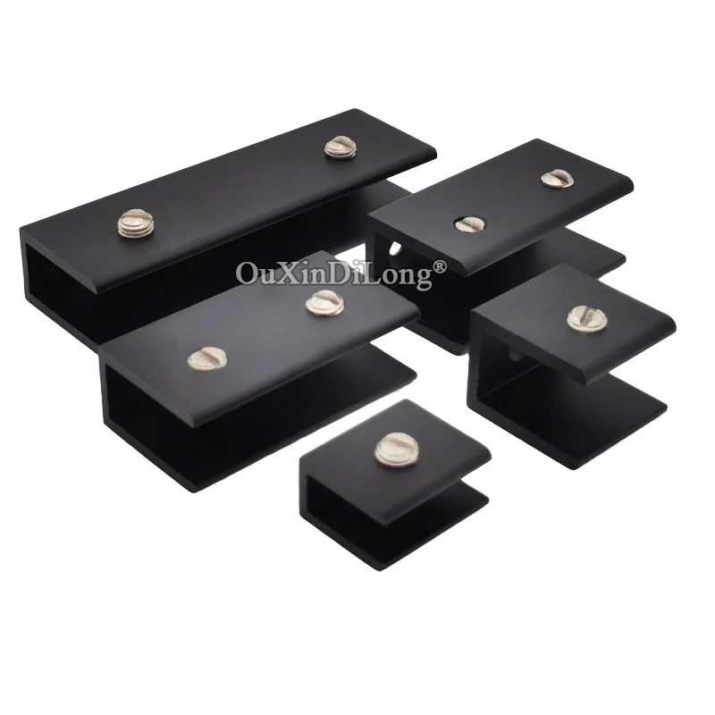 New 4PCS Aluminum Alloy Black Glass Clamps U Shape Acrylic Board Glass Shelves Fixed Holder Brackets No Drilling for 5~20mm