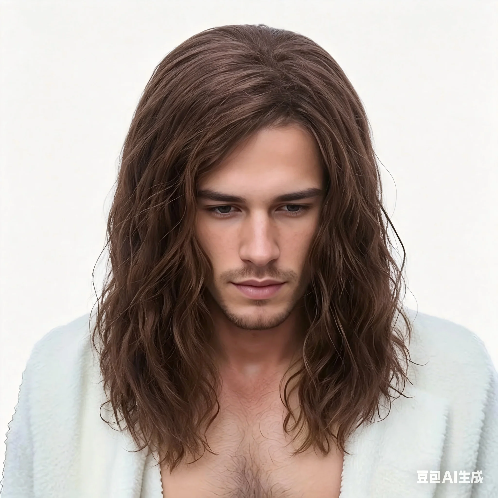 Brown Synthetic Wig For Men Shoulder-Length Corn Perm Natural Hair Wig For Men's Daily Party Cosplay Heat-Resistant Headgear