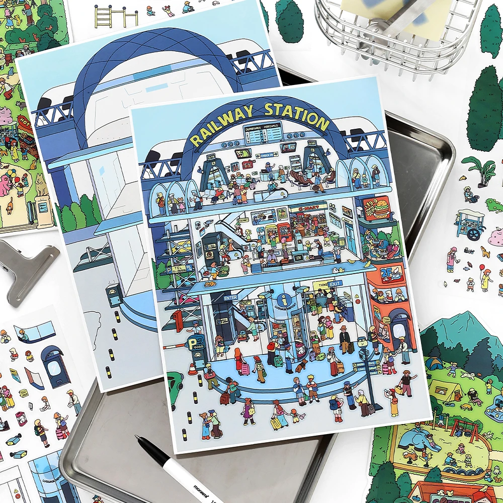 สติกเกอร์ตกแต่ง 3 มิติ ลายการ์ตูน 3 ชิ้น ฉากจำลองขนาดเล็ก ธีมกระท่อม DIY สำหรับตกแต่งสมุดบันทึก น่ารัก อุปกรณ์เครื่องเขียนสำหรับงานประดิษฐ์สร้างสรรค์