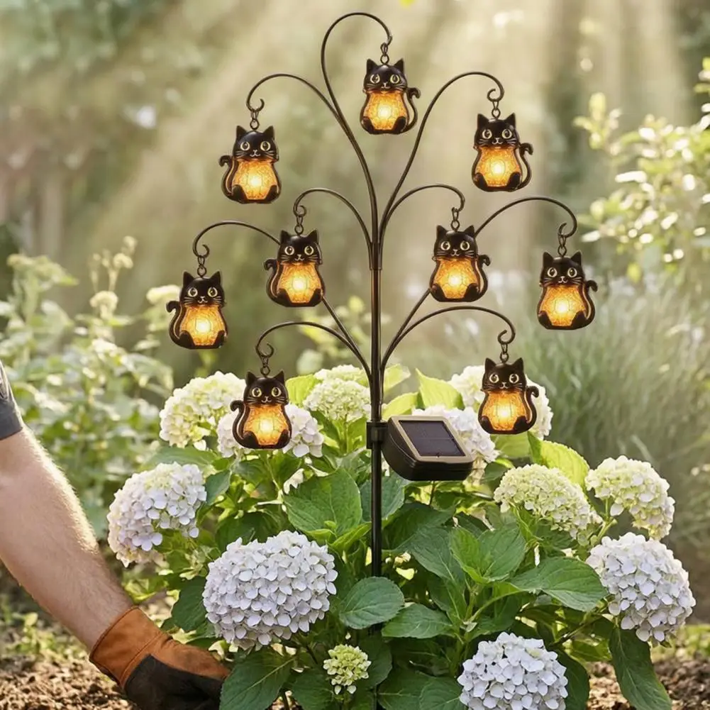 Solar Garden Lights Waterproof Landscape Halloween Solar Tree Stump Light with Ghost Pumpkin Cat Ornaments Twinkling Garden