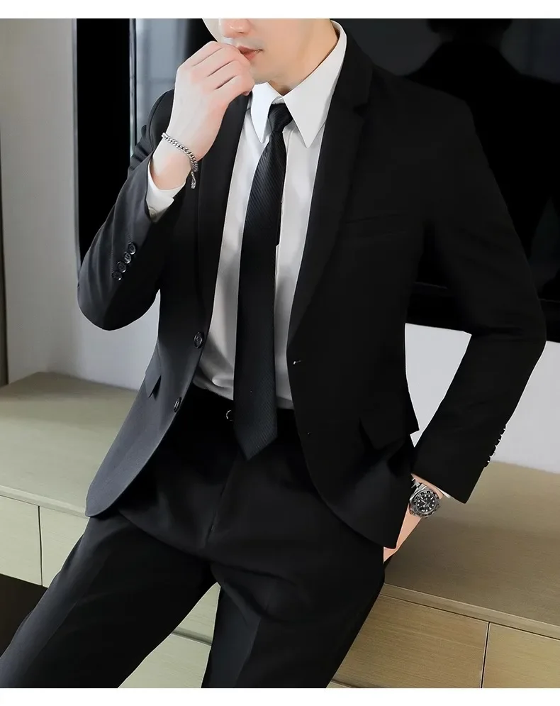 Traje Casual para Hombre, Dos Piezas, Corte Slim Fit, Estilo Formal Coreano, Traje de Novio, Ropa de Vestir Occidental para Novio