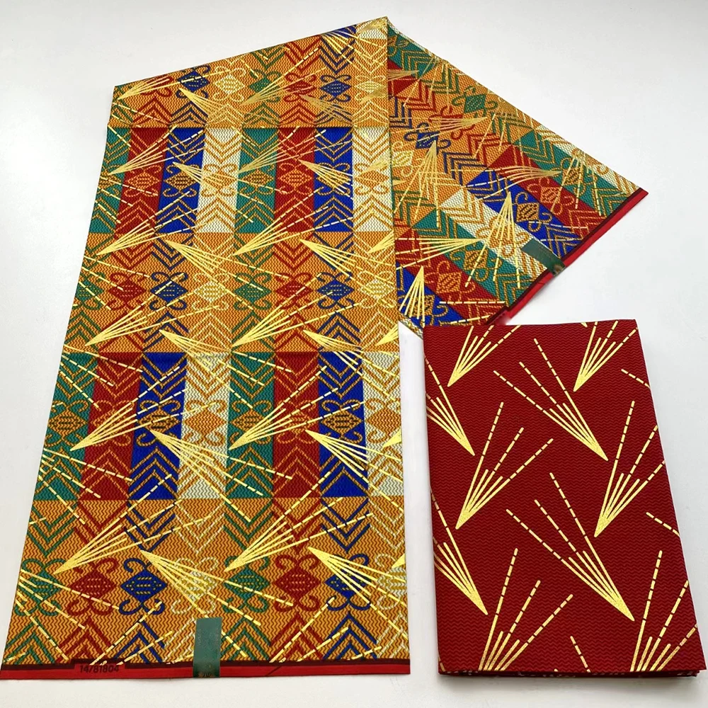 4+2 Yards African Ankara Golden Real wax Fabric 100% Cotton Kente Nigeria Ghana Style For Women DIY Dress Cloth Sewing Materials