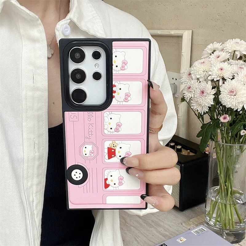 3D Cute Cartoon Sanrio Hello Kitty Bus Phone Case For Samsung Galaxy S 24 Ultra 23 Ultra S24 Puls Shockproof Hard Leather Cover