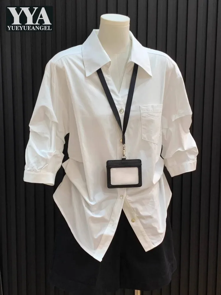 

Летняя женская дышащая повседневная рубашка свободного кроя с длинным рукавом, однотонная, с воротником поло, на одной пуговице, с карманом, тонкая