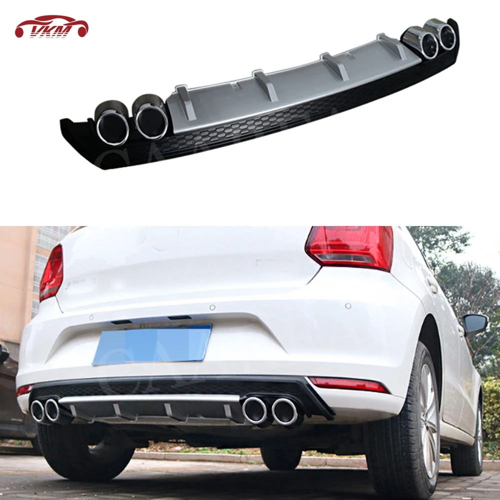 

Rear Bumper Lip diffuser Spoiler For Volkswagen VW Polo Standard 2015-2019 Four Outlet exhaust Tips PP Car Styling Accessories