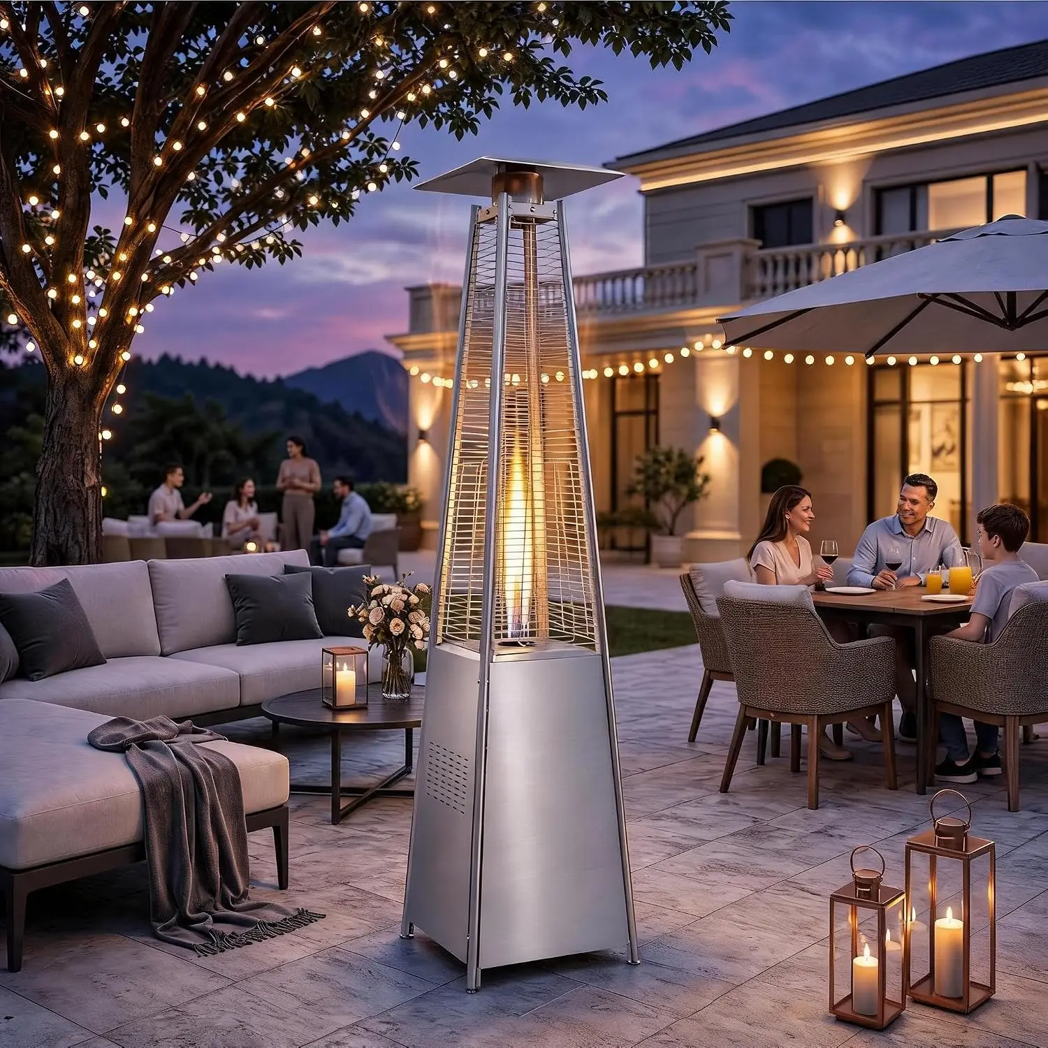 Propane Iron Tower Type Flame Pyramid Patio Heater(13KW48000BTU) Gas/propane LPG Heaters for Outdoor Camping Use ﻿