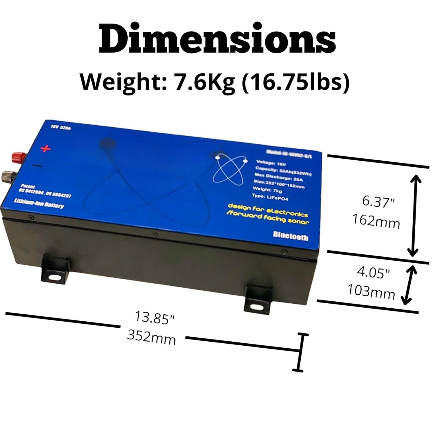 

16V 52Ah Deep Cycle Marine Battery + Charger - Lightweight LiFePO4 Battery with Bluetooth , Customized
