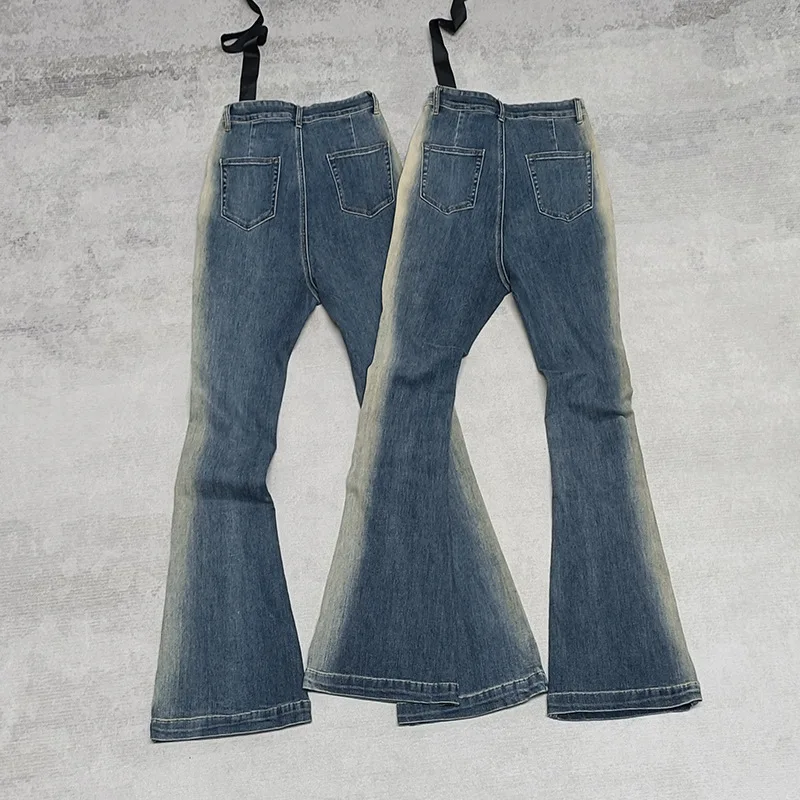オーウェンシーカー男性のジーンズデニム綿男性服グラデーションフレアパンツ秋デザイナー高級長ズボン