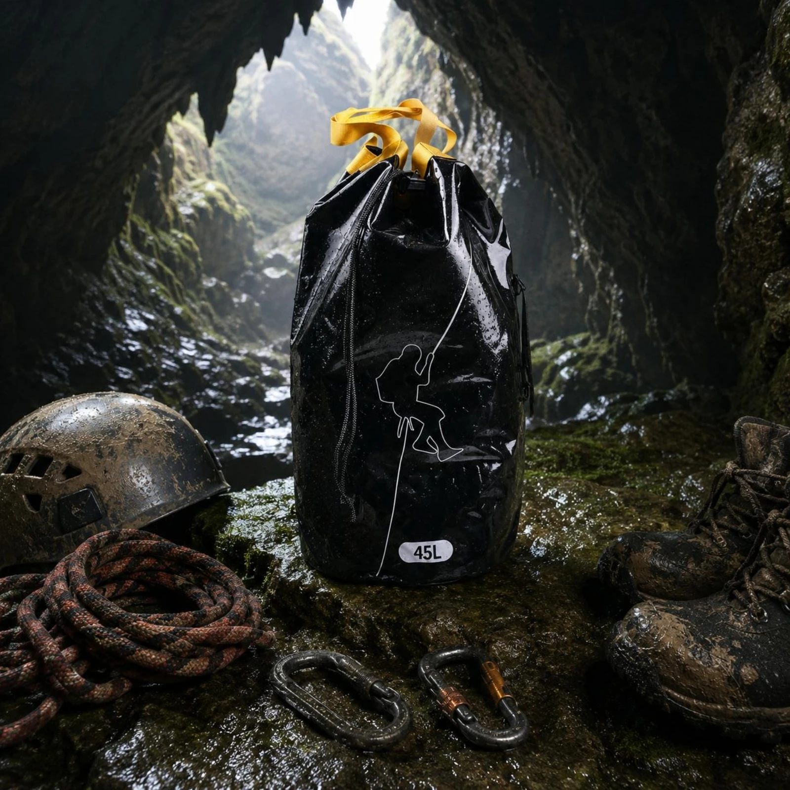Climbing Rope Backpack Heat-Sealed Climbing Rope Bag Mesh Material Cylindrical Shape for Canyoning
