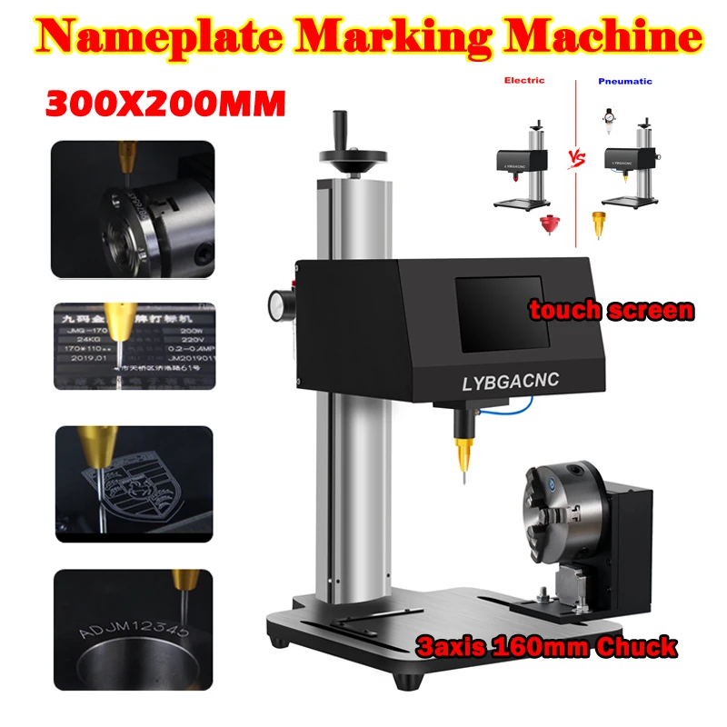 

Desktop 3axis Touch Screen Nameplate Marking Machine Electric Pneumatic Lettering Printerfor Metal Parts Engraving 300x400mm