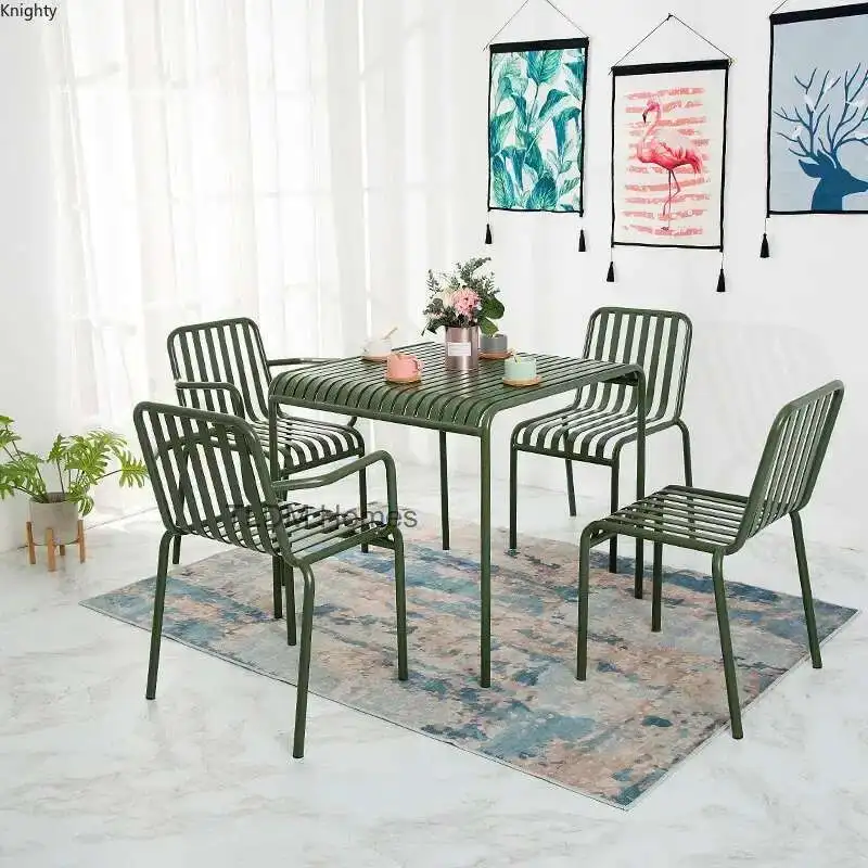 

Wrought Iron Dining Chair Outdoor Table and Chair Combination Courtyard Balcony Milk Tea Shop Cafe Leisure Chair L