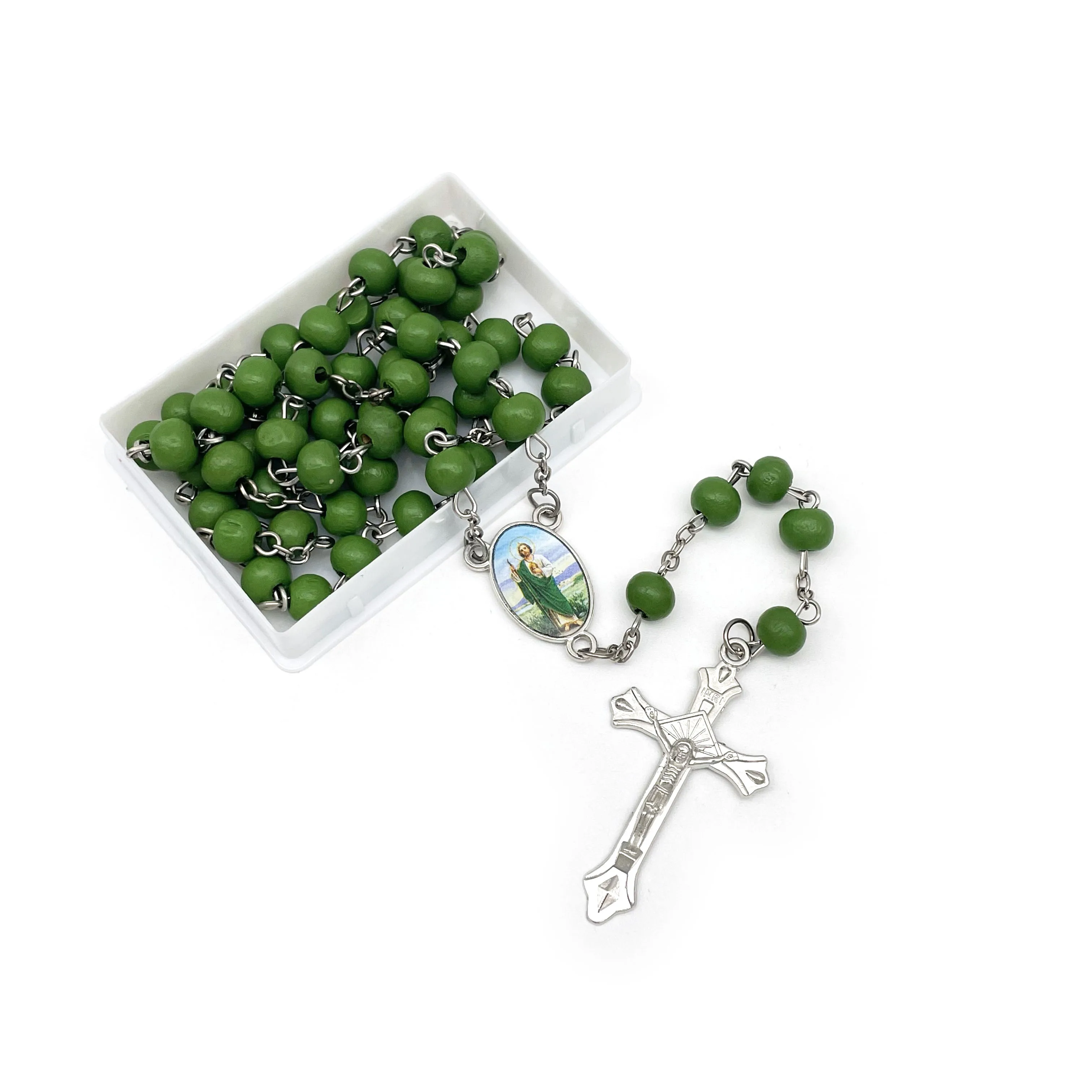 12Pcs Baptism San Judas Rose Scented Wood Rosaries Suit Gifts Christening Souvenirs First Communion Party Favor