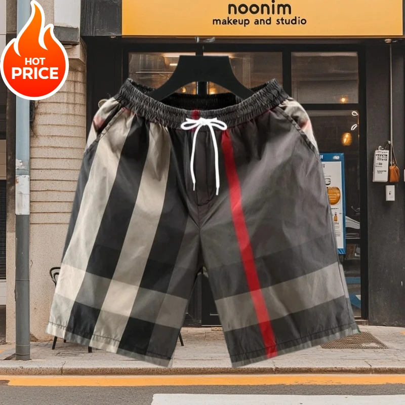 

MOTO, весна-лето, мужские новые клетчатые тенденции, высококачественные драпированные свободные пляжные брюки, повседневные удобные модные шорты, мужские тонкие короткие брюки