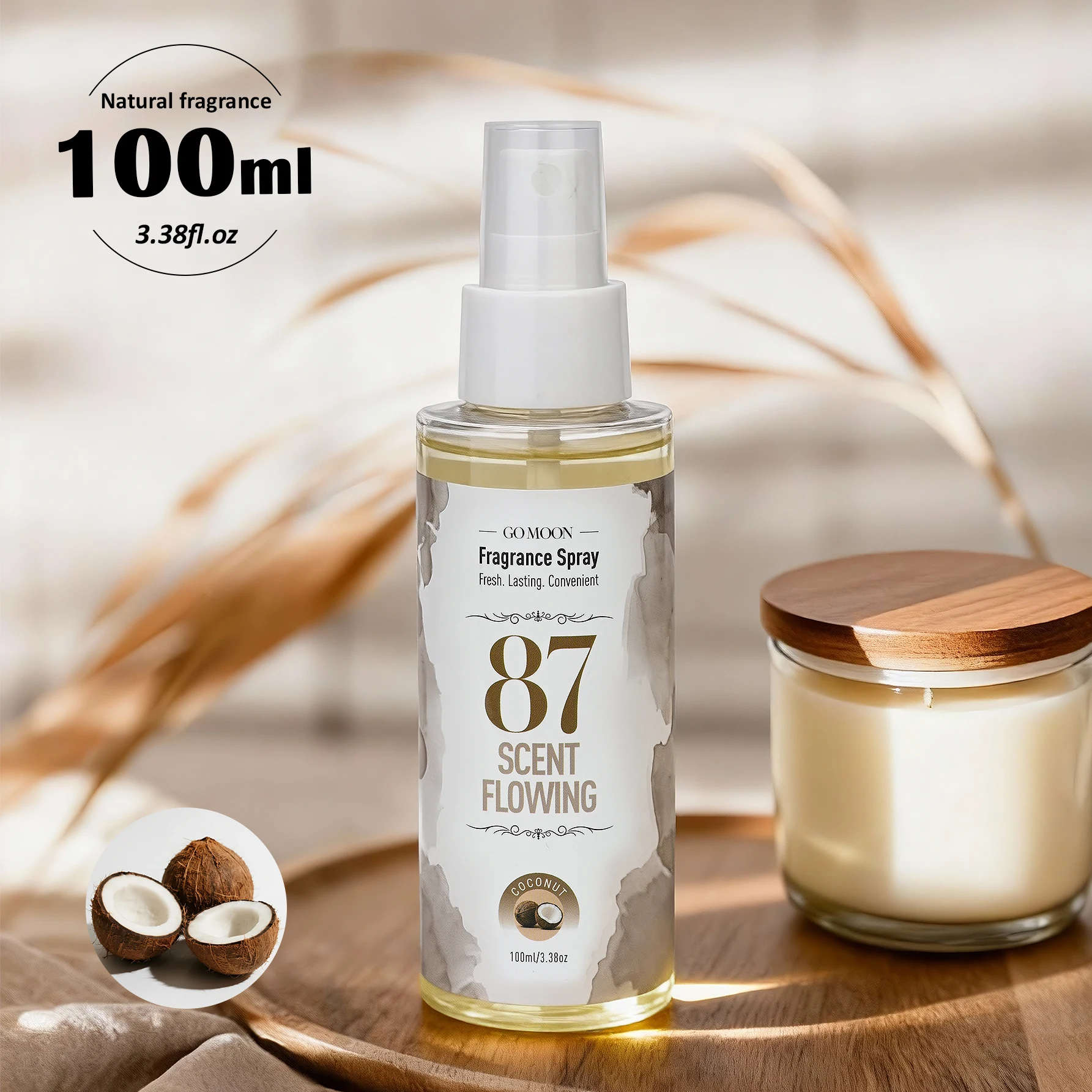100ml/3.38oz Coconut Scent Fragrance Spray, Quickly Remove Odors, Long Lasting Fragrance, Air Fresh, Suitable for Home, Car