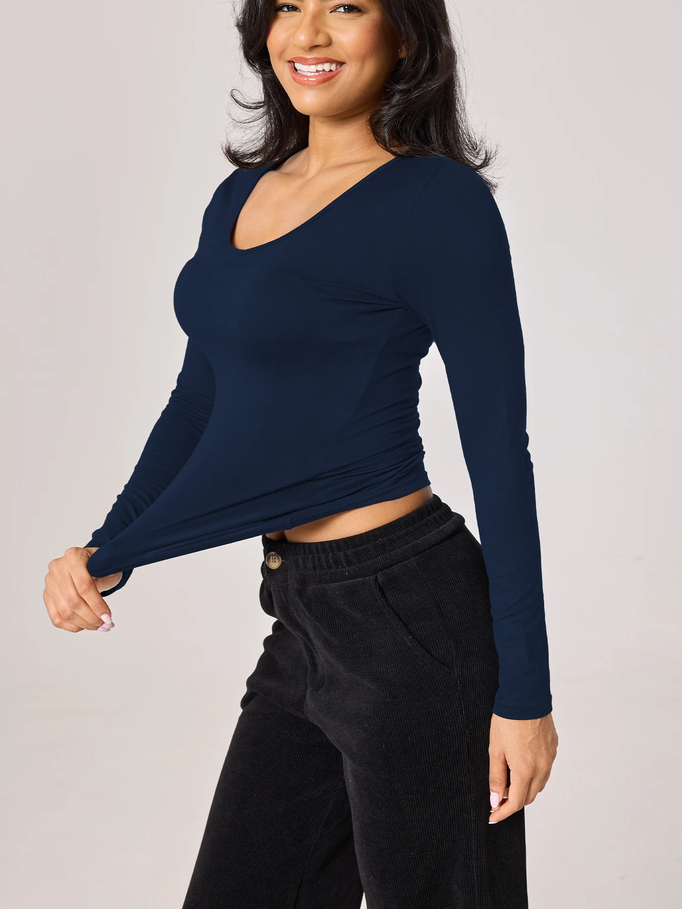 슈퍼 소프트 운동용 티셔츠 여성용 긴팔 브이넥 티셔츠 운동 러닝 요가 홈 레저용