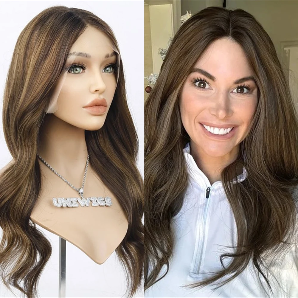 

Длинные волнистые светло-коричневые парики для женщин, 26 дюймов, парик с естественной волной, натуральный вид, парик с кружевной передней частью, из синтетического волокна, модный парик для вечеринок