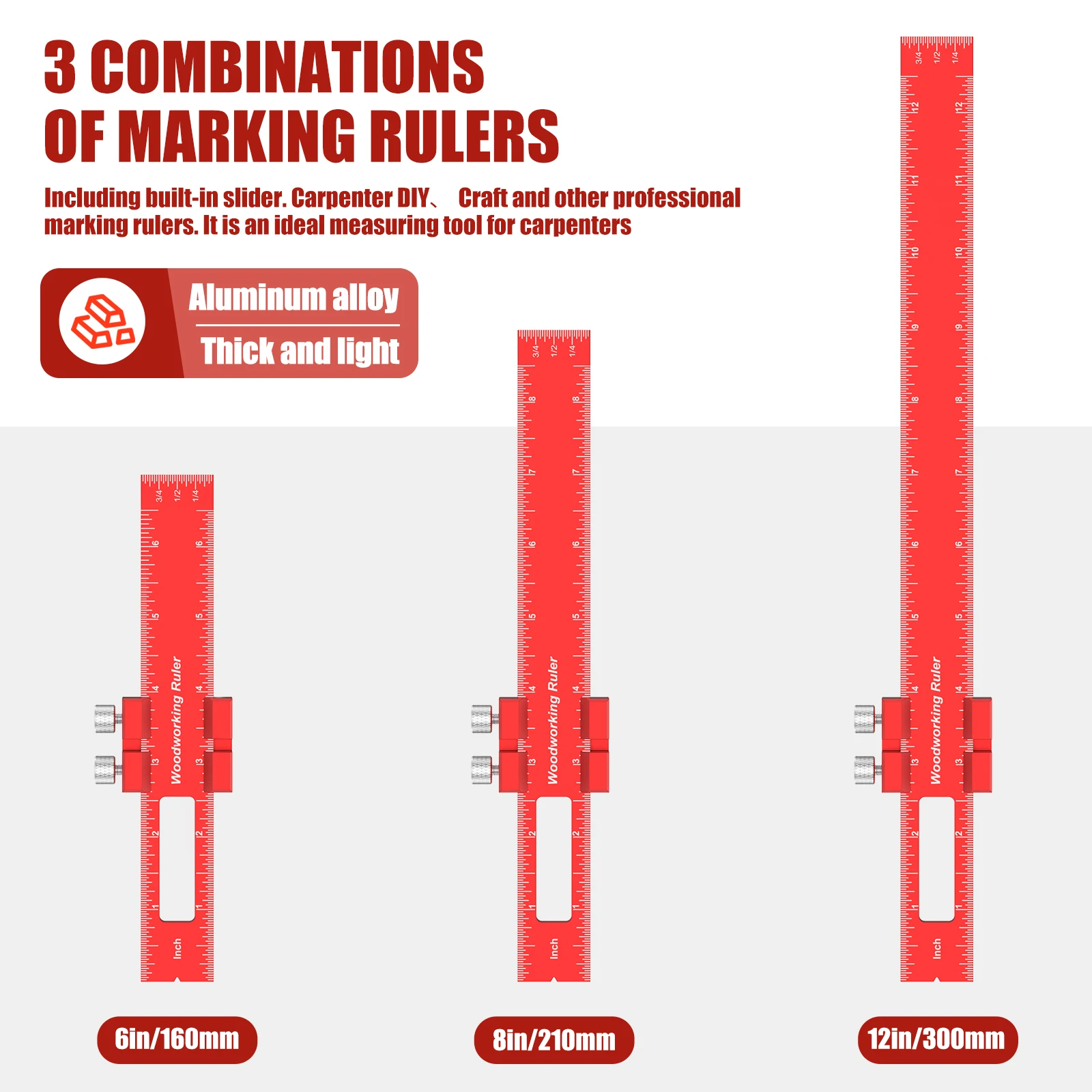 Precision Pocket Ruler T-Type Scribing Ruler Carpenty Square T Track Ruler Inch and Metric Measuring Marking Ruler W/ Slide Stop