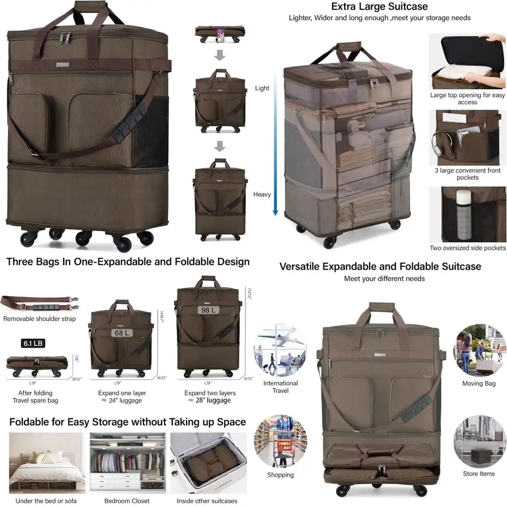 

Расширяемый складной чемодан на колесиках — легкая дорожная сумка на колесиках, вещевая сумка и сумка для одежды для мужчин и женщин, идеально подходит для