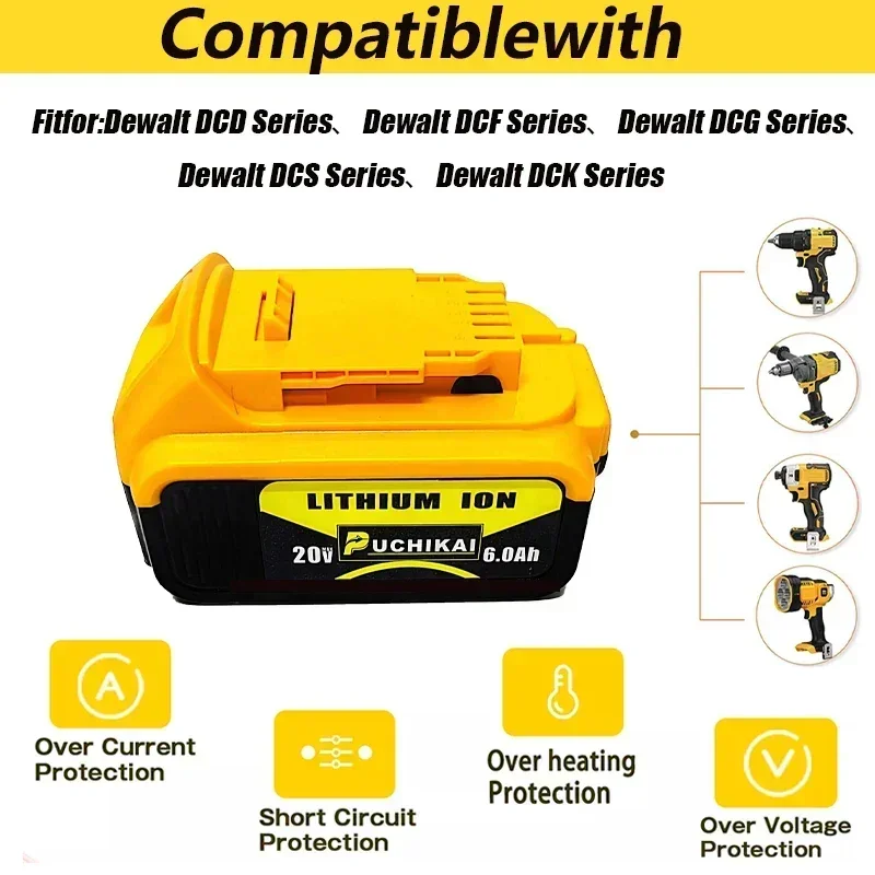 

Suitable for Dewalt DCB200 20V 4.0Ah/5.0Ah/6.0Ah battery replacement and compatible with Devalt 18V/20V tool battery+charger